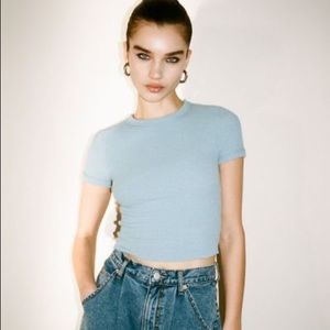 Urban outfitters blue ribbed short-sleeve baby tee